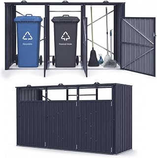 RELAX4LIFE Mülltonnenbox 3er, Mülltonnenverkleidung für 3 Tonnen | Müllbox aus verzinktem Stahl, Mülltonne Box mit abschließbaren Türen & 3 Deckeln, für Garten, Garage, Lagerhaus, Anthrazit
