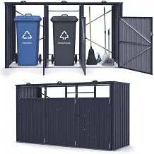 RELAX4LIFE Wheelie Bin Box Set of 3, Wheelie Bin Cover for 3 Bins | Galvanised Steel Wheelie Bin Box with Lockable Doors & 3 Lids for Garden, Garage, Warehouse, Anthracite