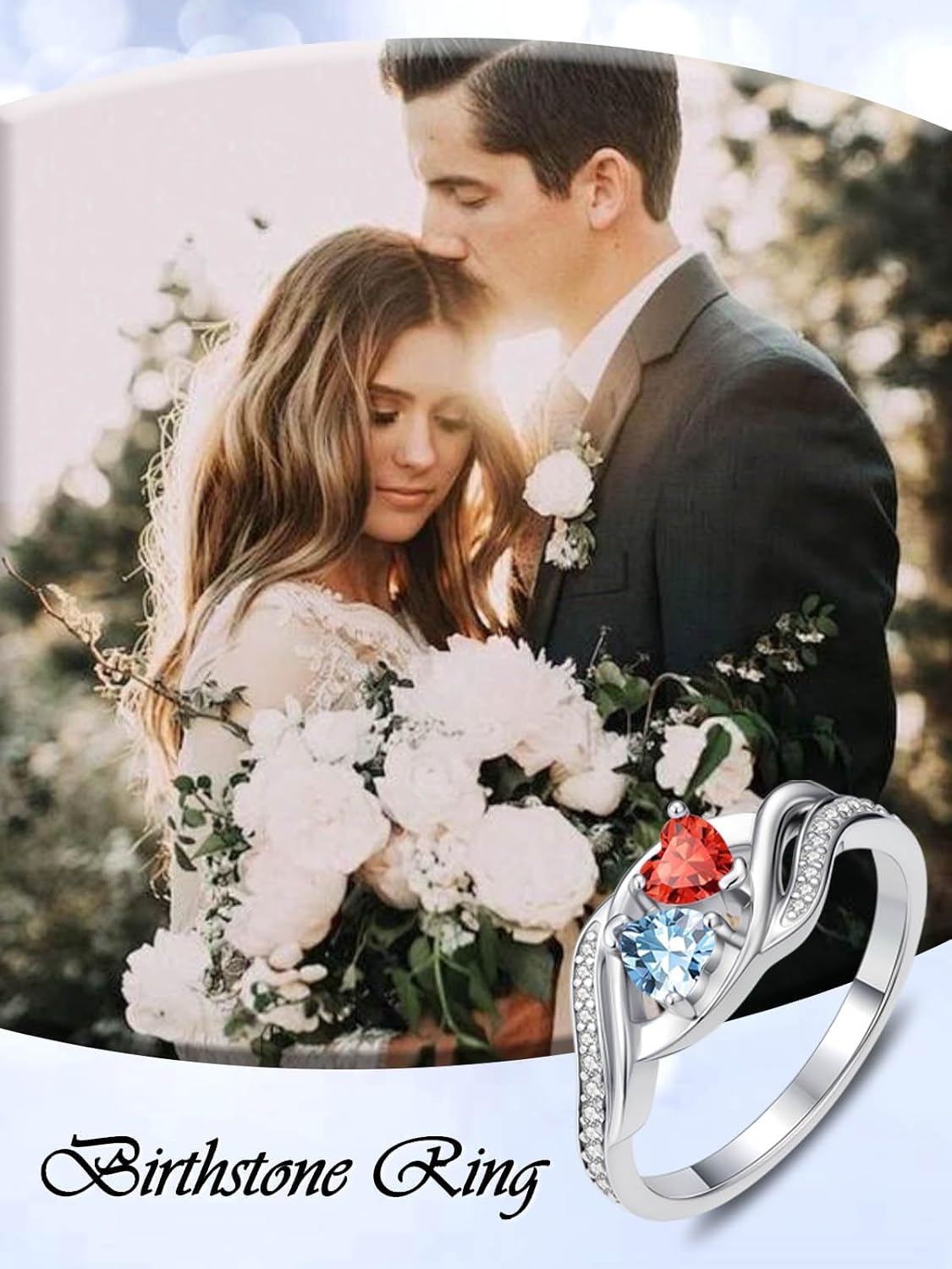 Aquamarine and Ruby Rings March and July Birthstone Branch Statement Promise Band Rings Anniversary Jewelry Bridal Wedding Engagement Eternity Valentine's Mothers Day Birthday Gifts for Women Her Wife - Image 2