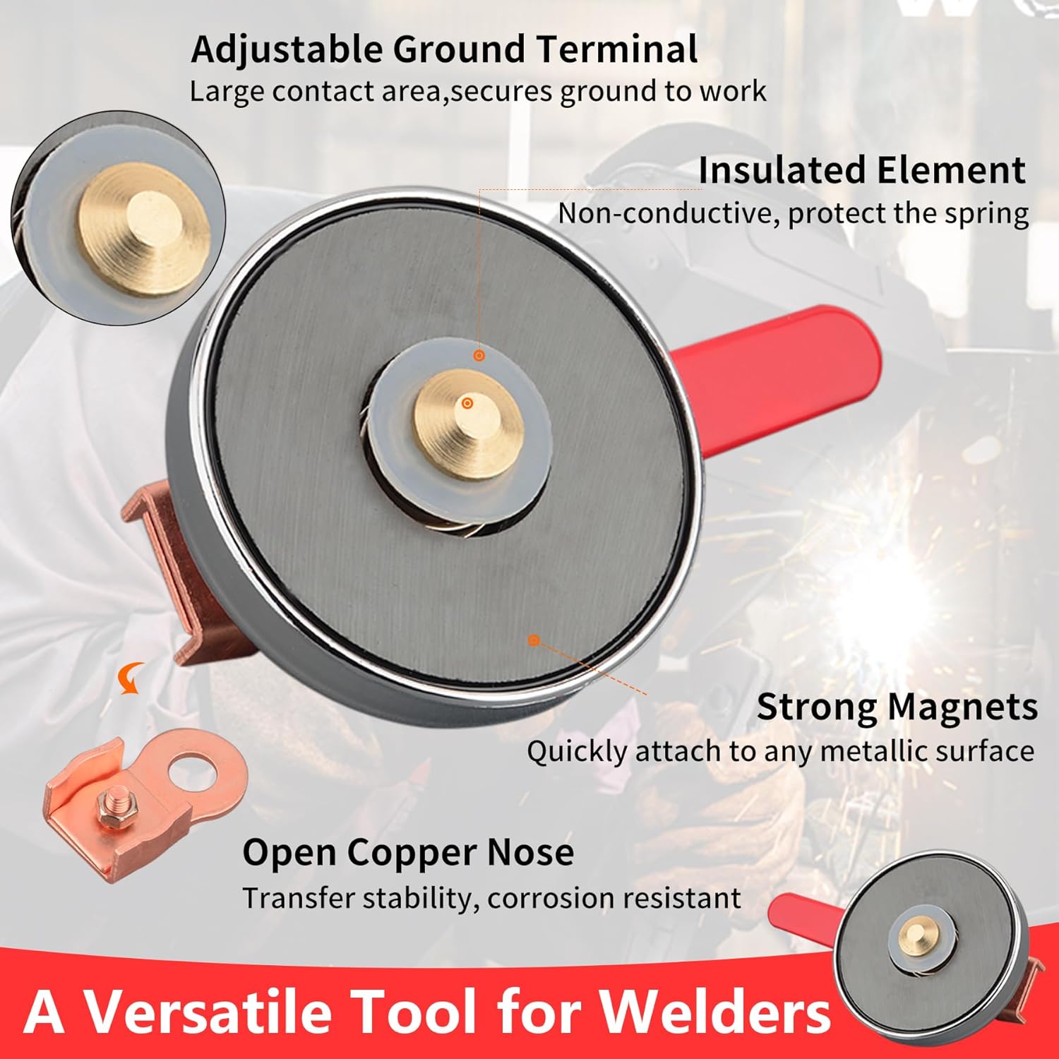 MUTUACTOR 500 AMP Magnetic Welding Ground Clamp, Φ3.34” Strong Gripping Quick Release Magnetic Mount Welding Support Clamp Tools for Welding Cutting Factories Industries Work and Instrument Processing