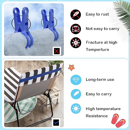 Miniatura 3 de growell Bandas de toalla (6 unidades)  Clips elásticos de silicona para toallas de playa para sillas de playa, crucero, piscina, soporte para