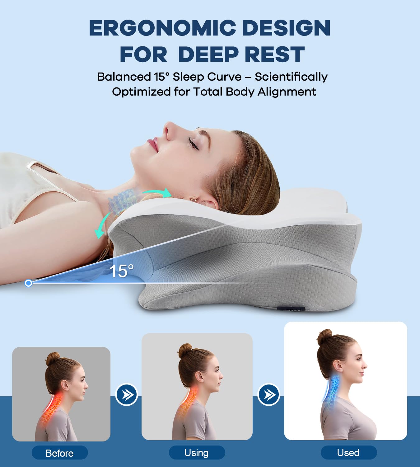 Queen Ergonomic Memory Foam Contour Cervical Neck Pillow X8628