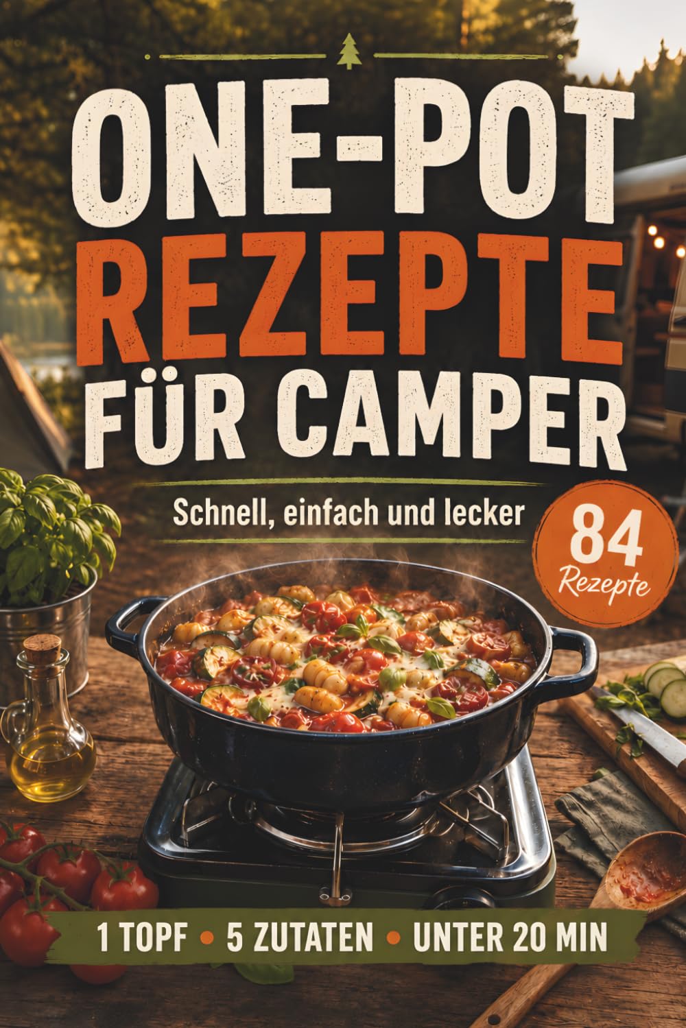One Pot Rezepte für Camper: Das Camping Kochbuch mit nur 5 Zutaten. Über 80 einfache Gerichte in unter 20 Minuten für Zelt, Van & Wohnmobil