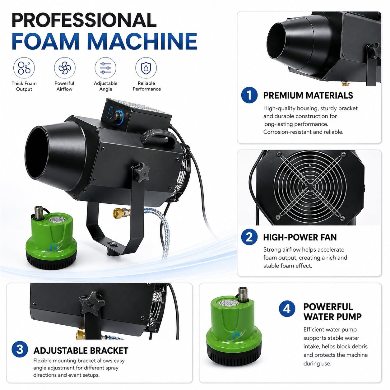 Cannone Schiuma Professionale con Treppiede, Macchina Generatore di Schiuma per Piscina Festa Estate Eventi Matrimonio Compleanno DJ Spettacoli e Intrattenimento Outdoor