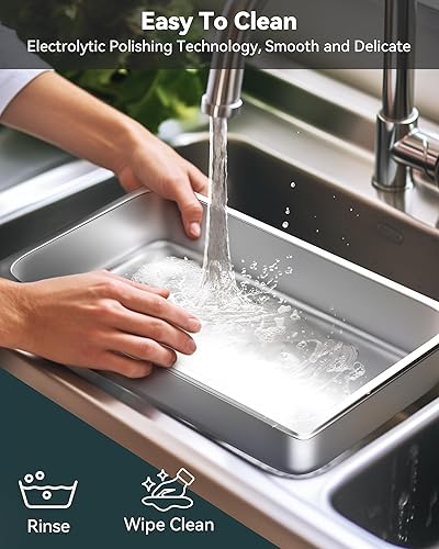 Miniatura 5 de Paquete de 6 sartenes de hotel, tamaño completo de 4 pulgadas de profundidad, de acero inoxidable, 20.8 pulgadas de largo x 12.8 pulgadas de ancho,