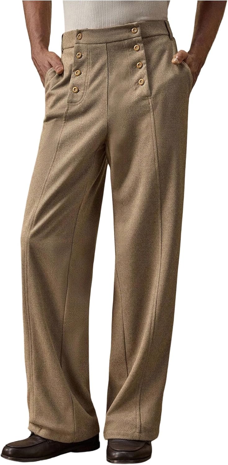 Floerns Men's Classic Fit Dress Pants Straight Leg Button Old Money Casual Trousers