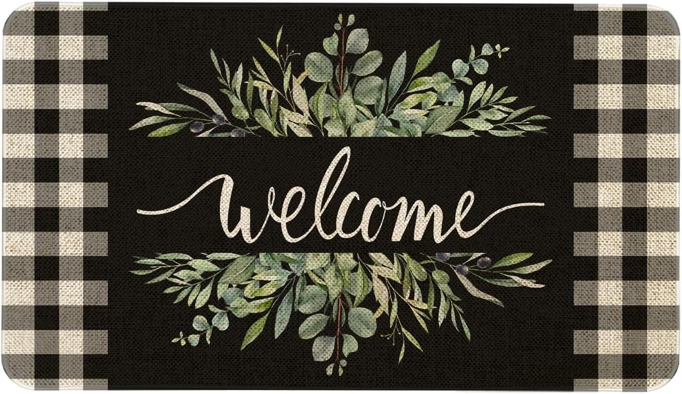 Spring Welcome Door Mat 30x17 Inch Leaves Doormat for Indoor Outdoor Entrance Non-Slip Washable Floor Mats Spring Summer Home Decor Rug