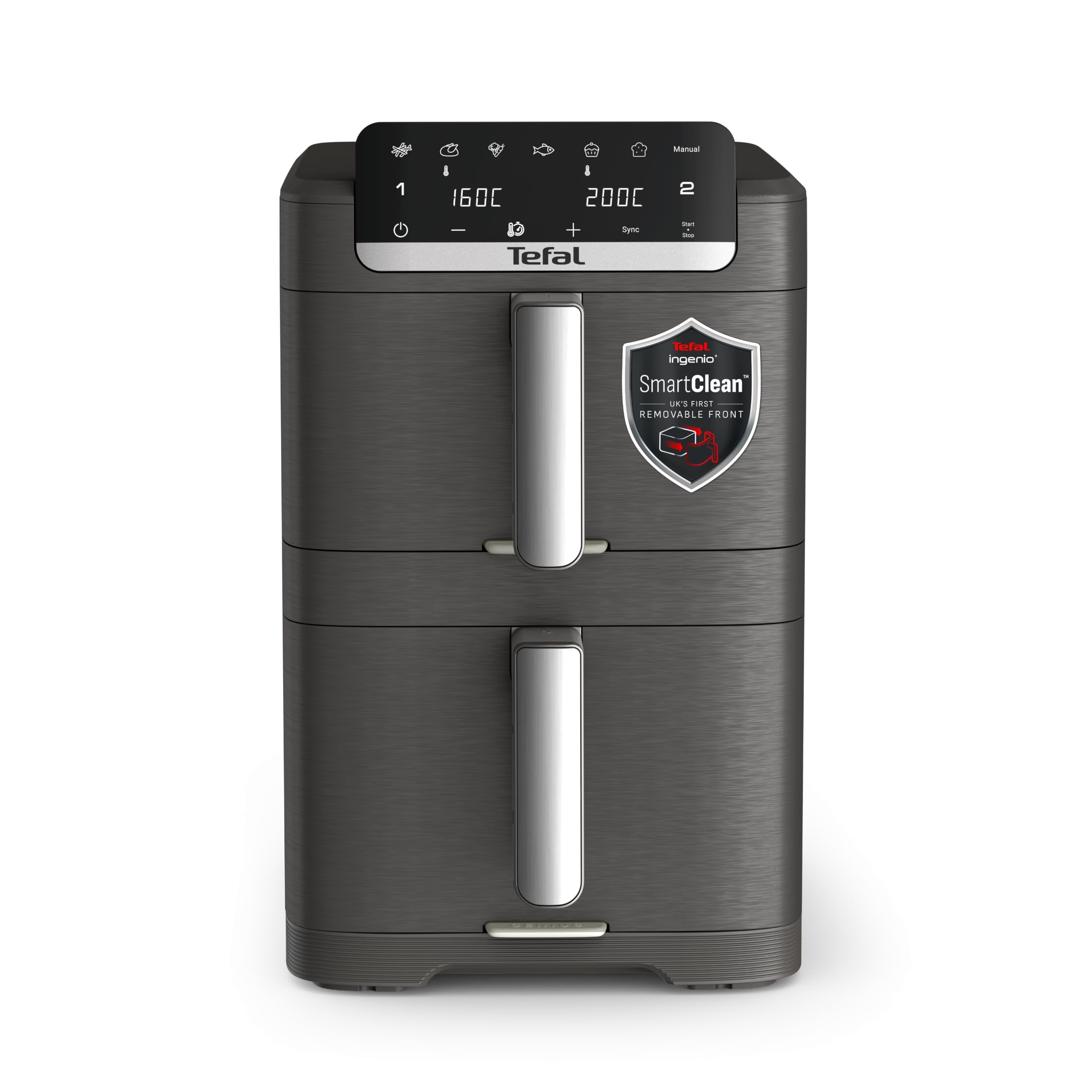 Tefal Ingenio Dual Stack 10L Air Fryer, 7 Cooking Modes, Grey
