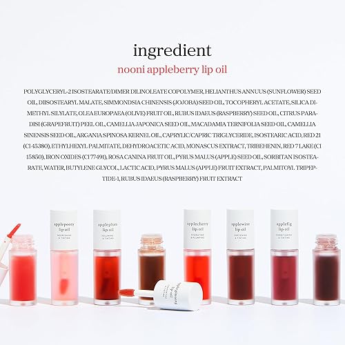 Miniatura 11 de NOONI Aceite de labios coreano - Appleberry Larga duración, hidratante, voluminizador, revitalizante para labios secos, resistente al agua, no se