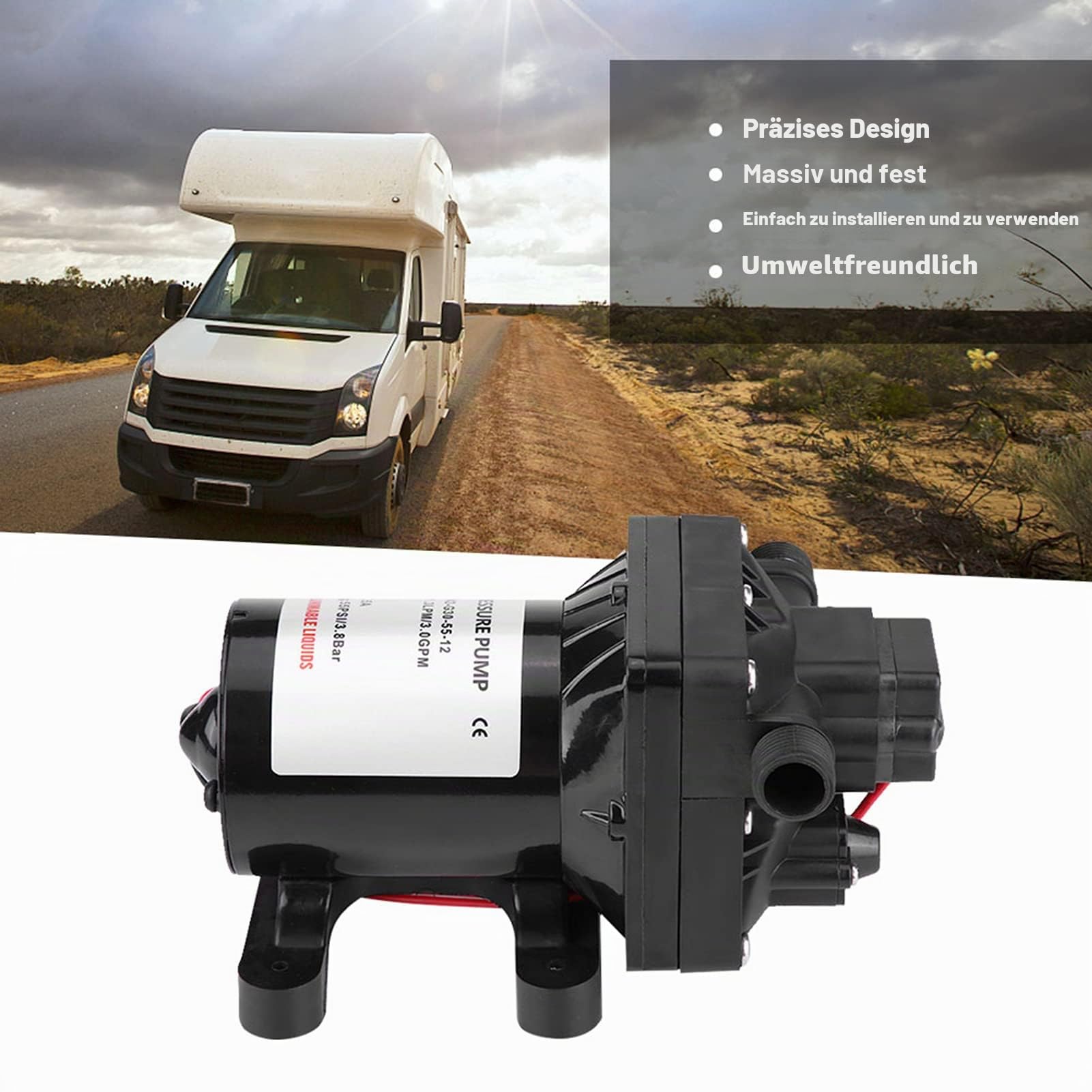 Hochdruck Wasserpumpe 12V DC, Selbstansaugend, Druckpumpe für Wohnmobil, Wohnwagen, Boote, Rasen, Waschen und Gartenbewässerung