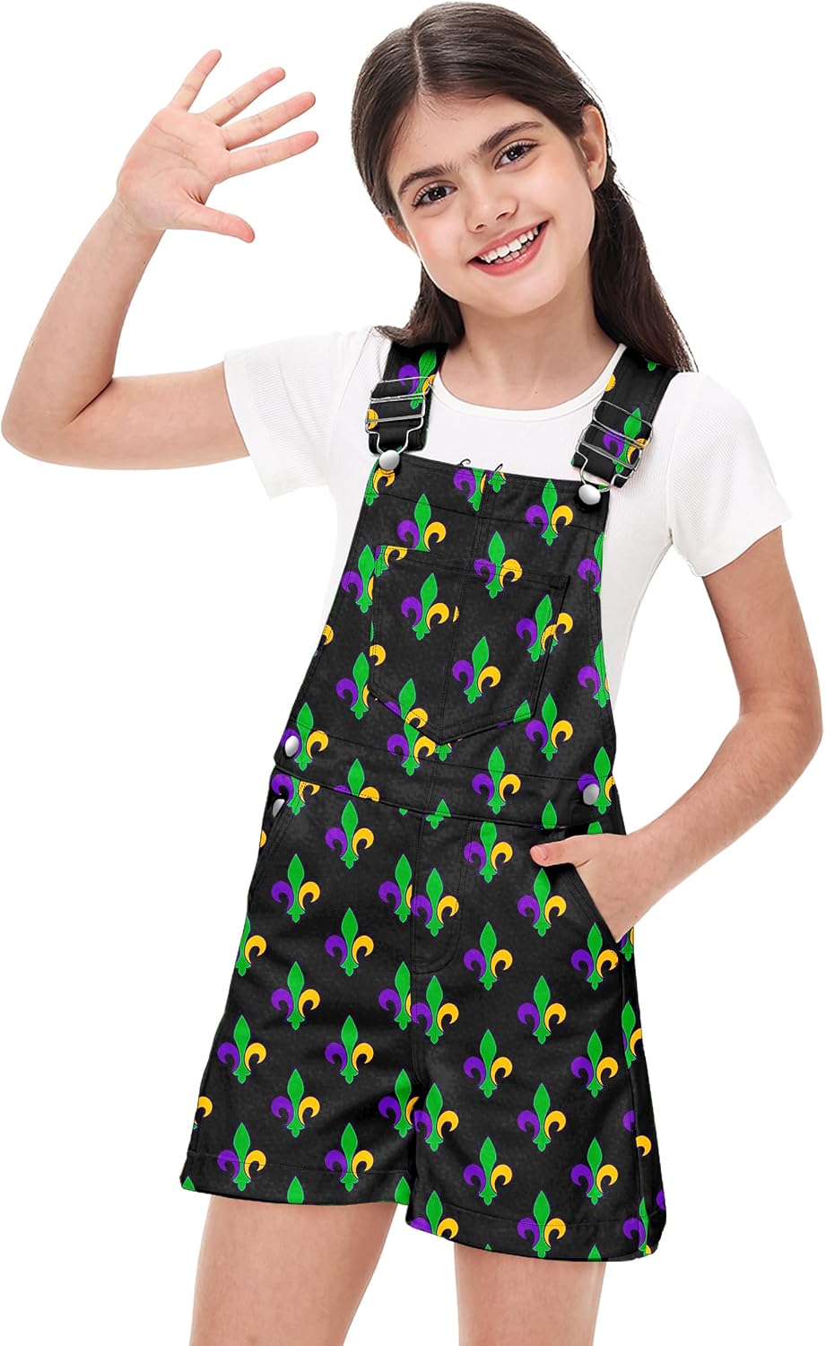 AOBUTE St Patricks Day Denim Overalls for Kids Carnival Irish Sahmrock Printed Jumpsuit 5-15 Years