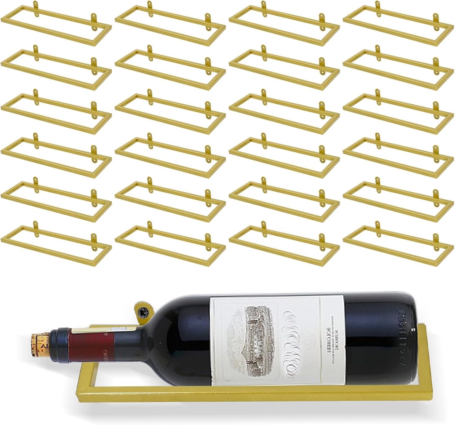 UOIENRT 6Pcs Wall-Mounted Wine Racks, Rectangular Wine Rack Wine Bottle Holder Display for Kitchen Bar Restaurants Cabinets Basements Wine Cellars, Gold