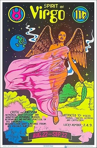Cartel de luz negra del signo del zodiaco de Virgo 23" x 35"