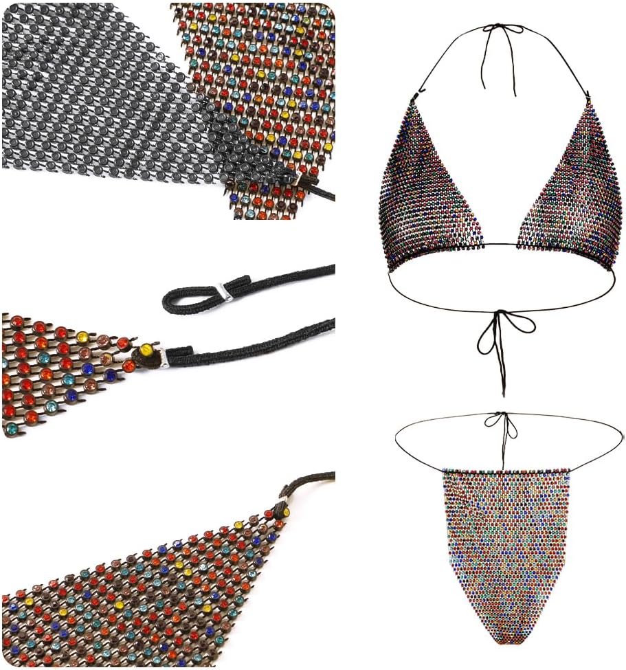 Sexy Bling Rhinstone Bikini Set for Women 2 Piece Triangle Halter String Thong Bikinis Swimwear Glitter Swimsuit Bathing Suit - Image 3