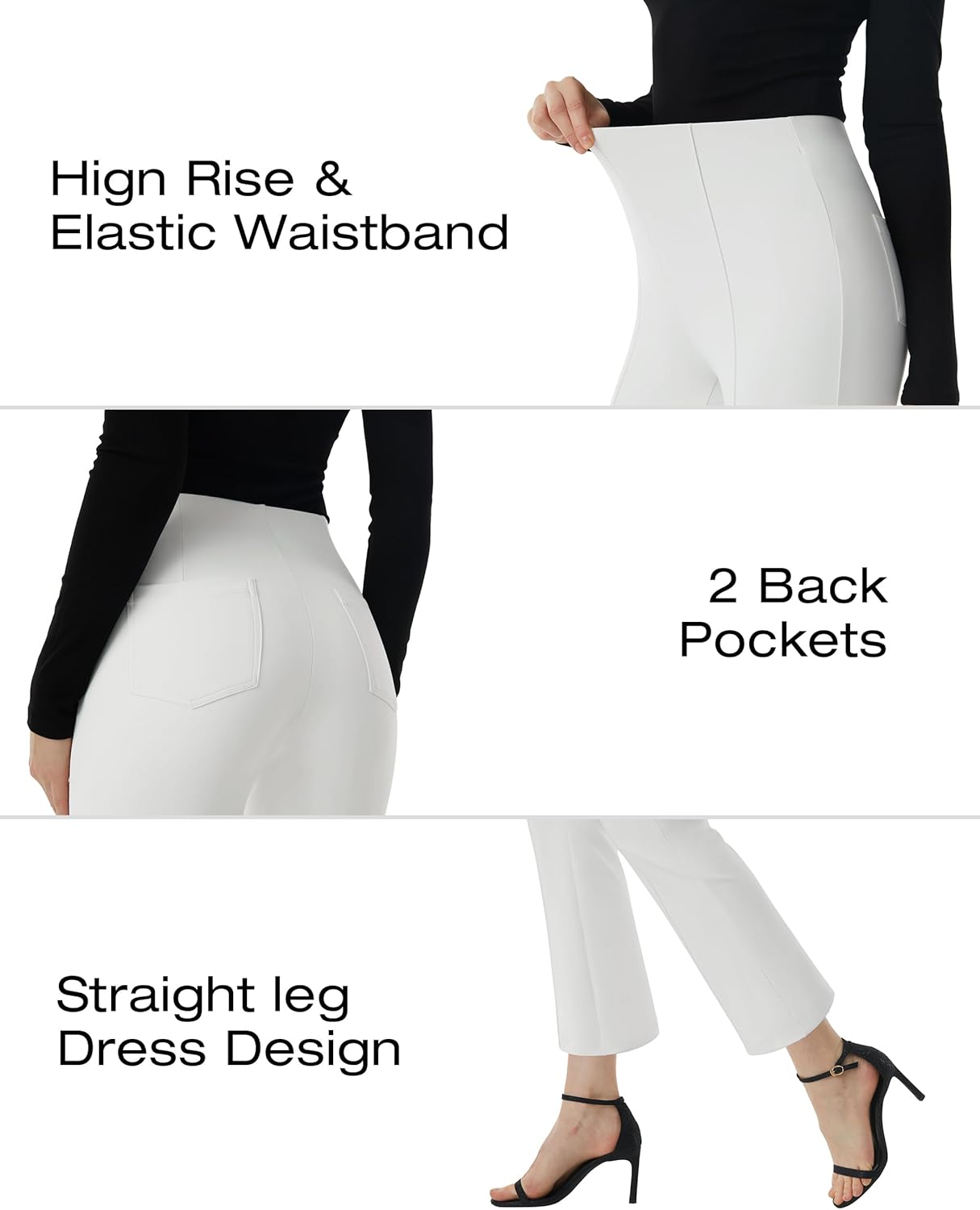 AFITNE Women's Yoga Pants with Pockets Stretchy Pull On High Waisted Cropped Pants Work Casual Dress Ankle Slacks - Image 3