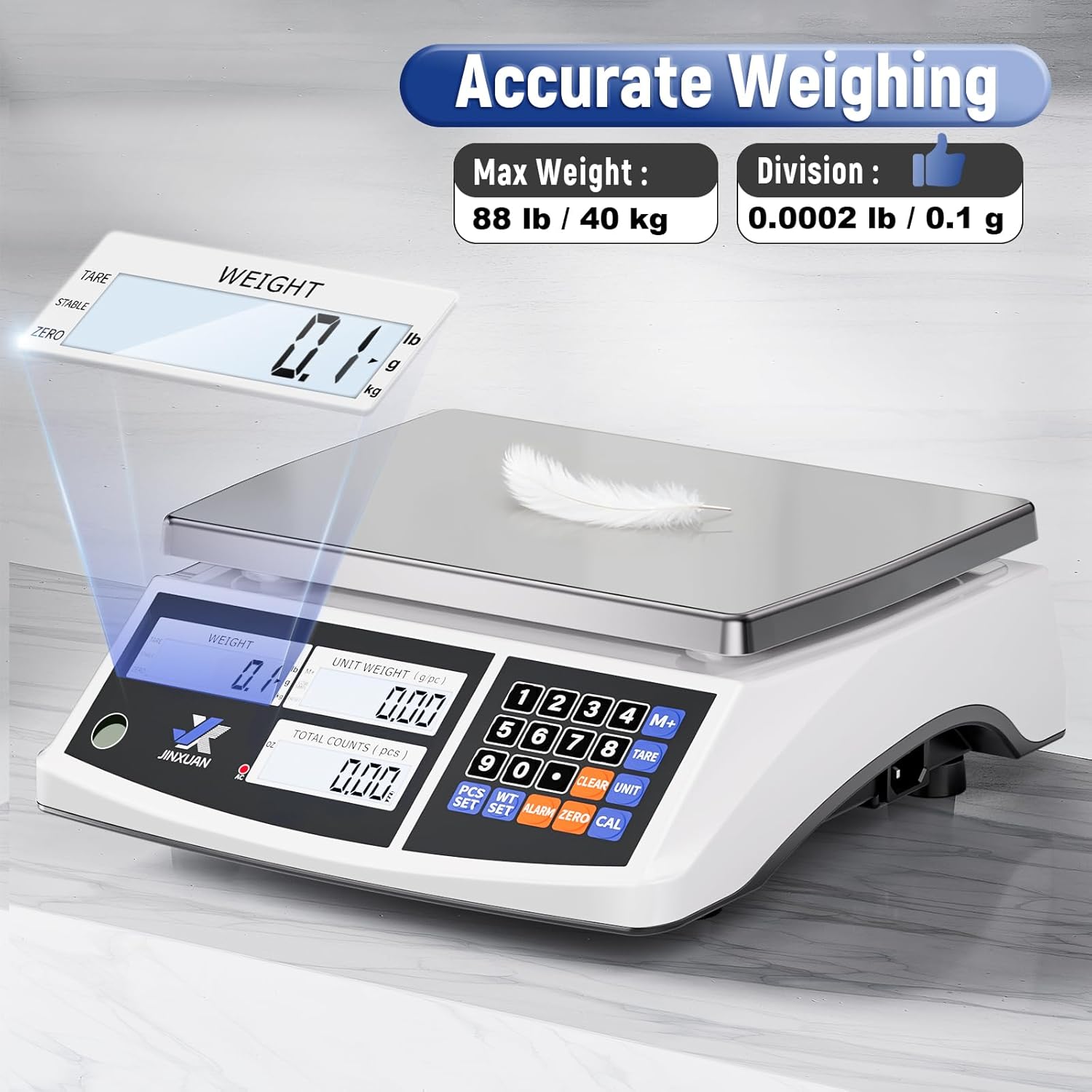 Industrial Counting Scale 40kg/88lb x 0.1g Precision Bench Scale Digital Inventory Counting Weight Scale for Small Parts and Coins, Electronic Gram Scale with Batteries/AC Power, lb/g/kg/oz