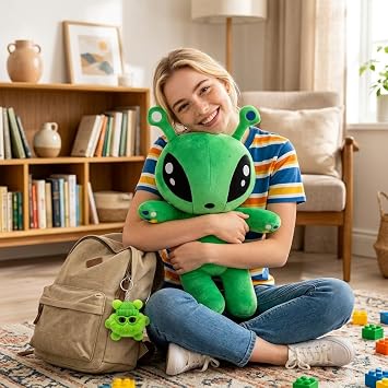 2 PCS Alien Plush Figure Set, 35cm Soft Stuffed Alien Plush with Mini Charm, Plush Figure Gift for Adult Collectors