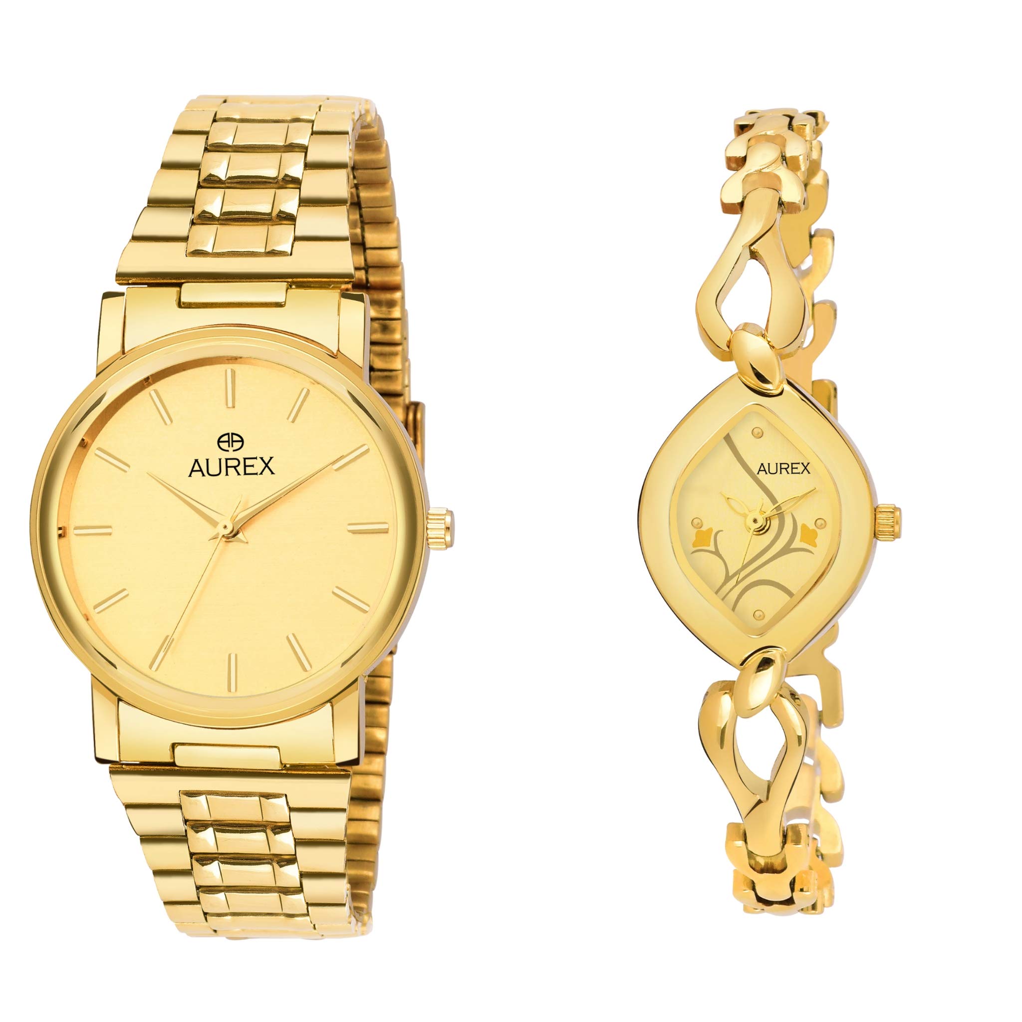 AUREX Analogue Mens & Womens Watch (Gold Dial Gold Colored Strap) (Pack of 2) (B07GB682XJ) Amazon Price History, Amazon Price Tracker