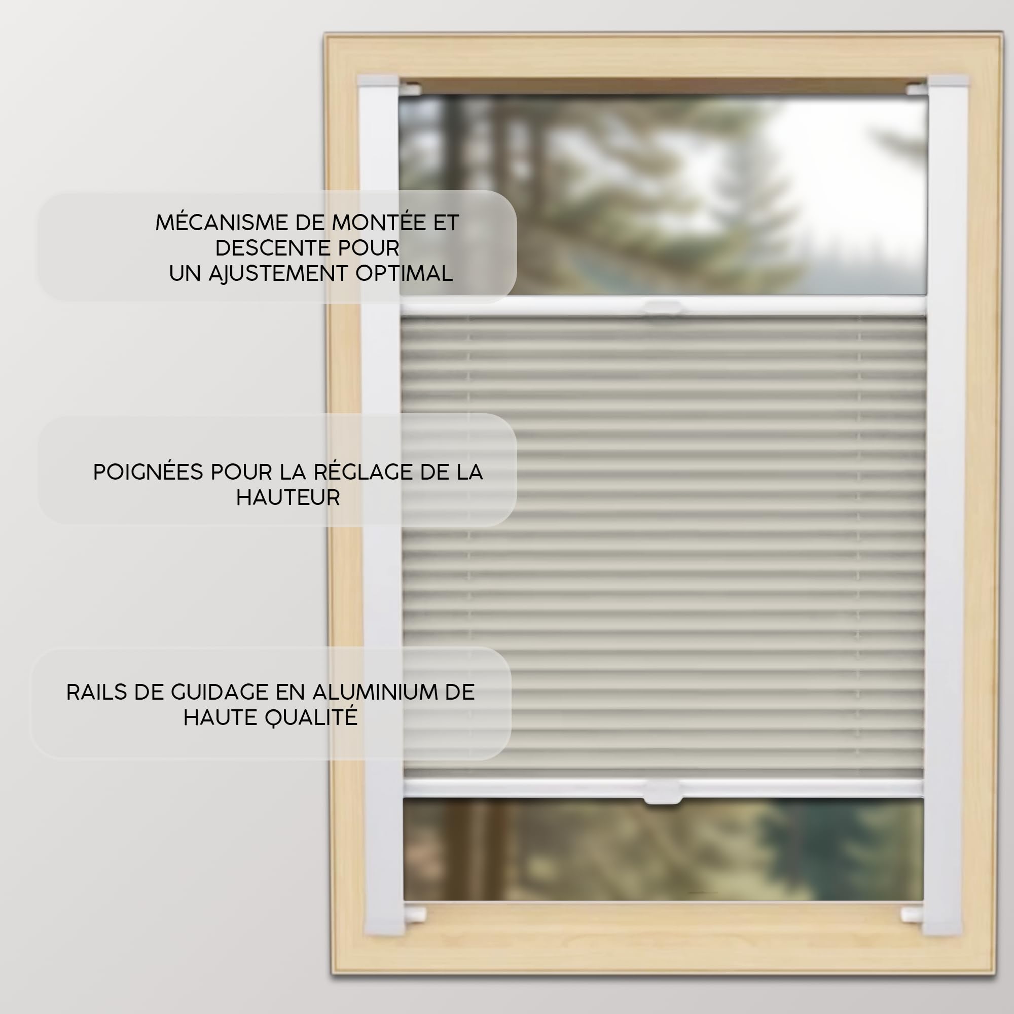 Concept Blinds Store Plissé pour Fenêtre de Toit – Occultation partielle (Blackout) - sur Mesure, 7 Couleurs, Réglable Haut/Bas, Pose Facile avec Perçage – Plissé Personnalisé pour Fenêtre de Toit