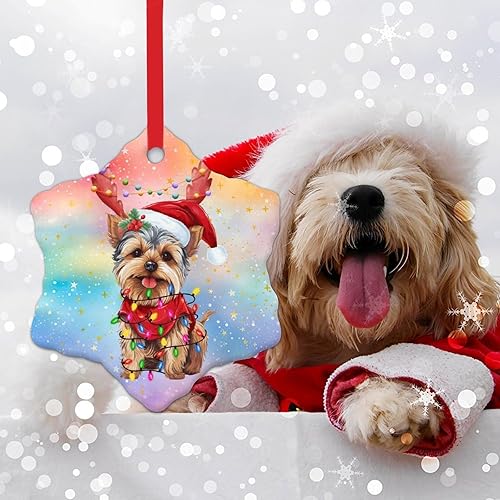 Miniatura 4 de WoGuangis Adorno de regalo para dueño de mascotas para árbol de Navidad, Yorkshire Terrier, cuernos de Navidad, regalo festivo, adorno de árbol de
