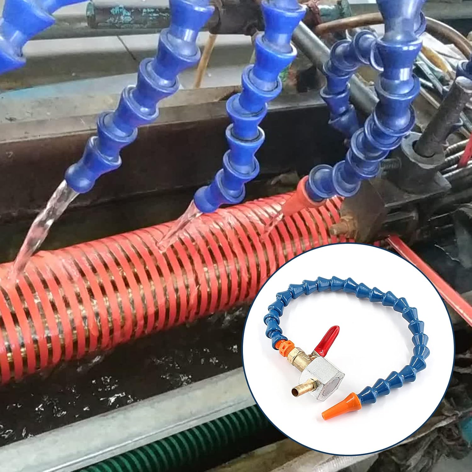 Waziaqoc Adjustable Magnetic Base (1/4PT Thread) with 1pc Round Nozzle Flexible Water Oil Coolant Pipe Hose for Drainage Polishing Gems Jade Stones