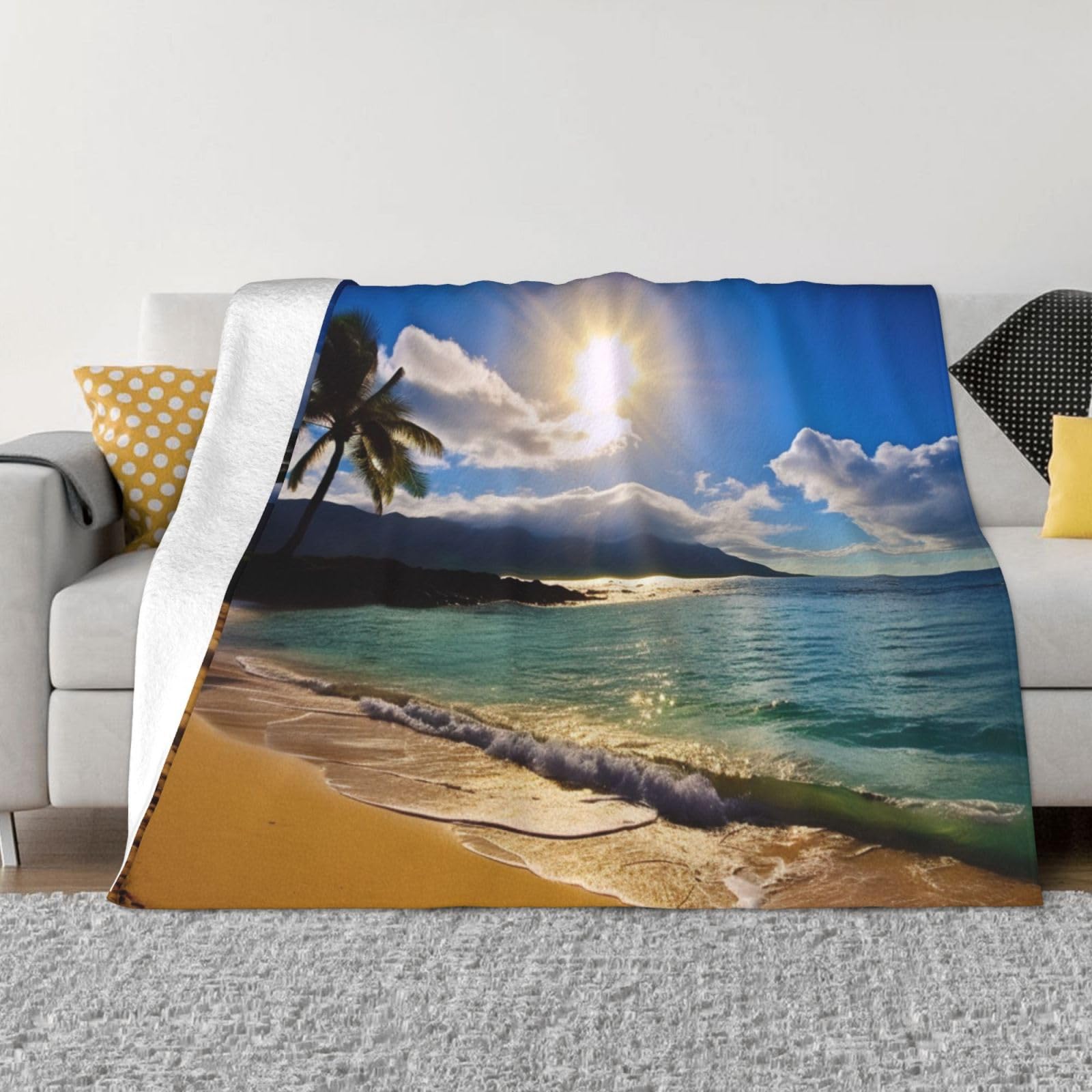 Couverture polaire hawaïenne confortable plaid pelucheux lit canapé 127x101