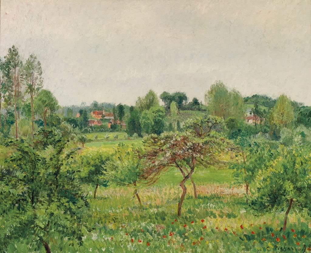 DLZJYIQV Famous Print Picture Print Painting Artwork June Rainy Weather Eragny by Camille Jacob Pissarro Oil Paintings on Canvas for Office Decor 60x90cm