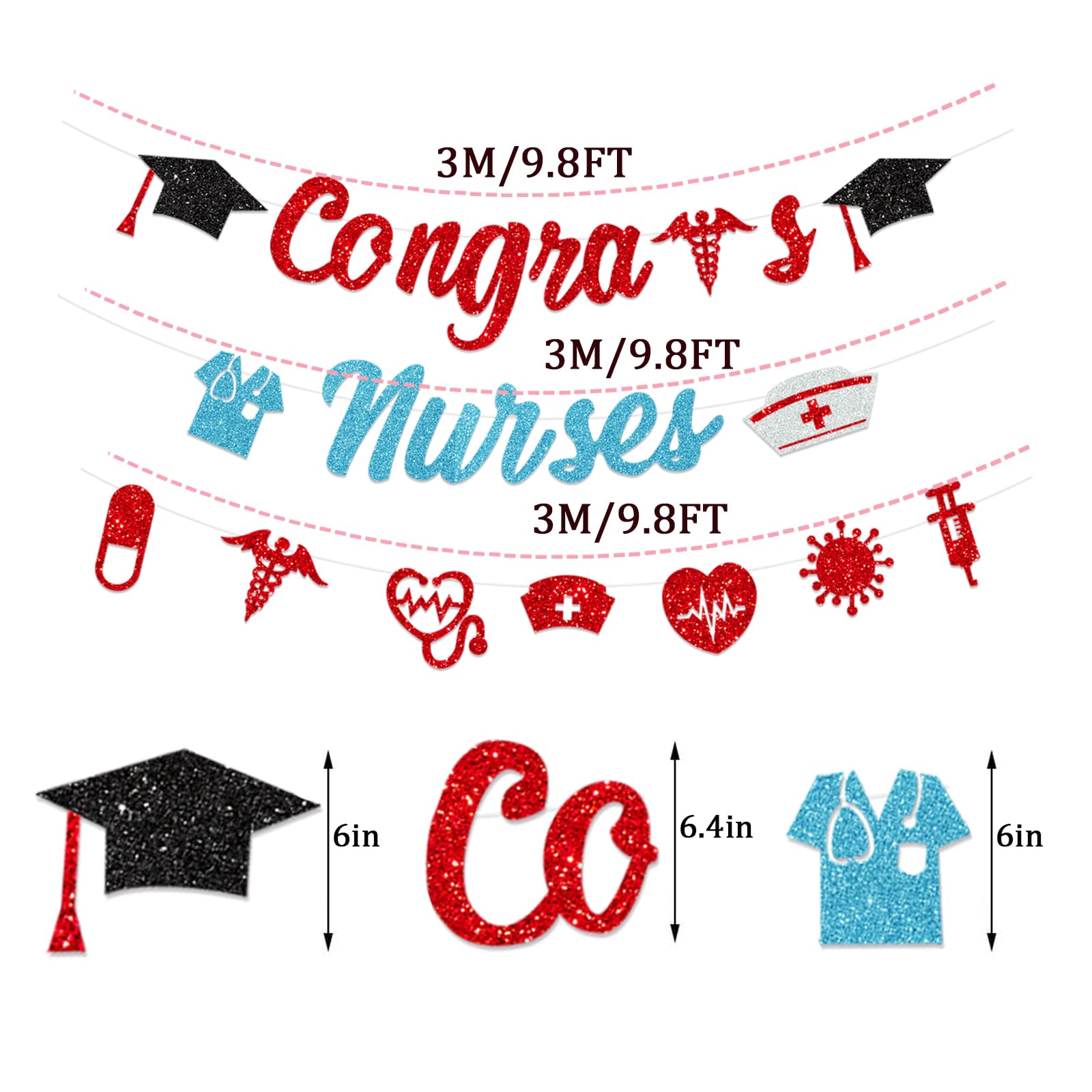 BSN Graduation Banner 2025 - Black And Red Glitter Nursing School Decorations