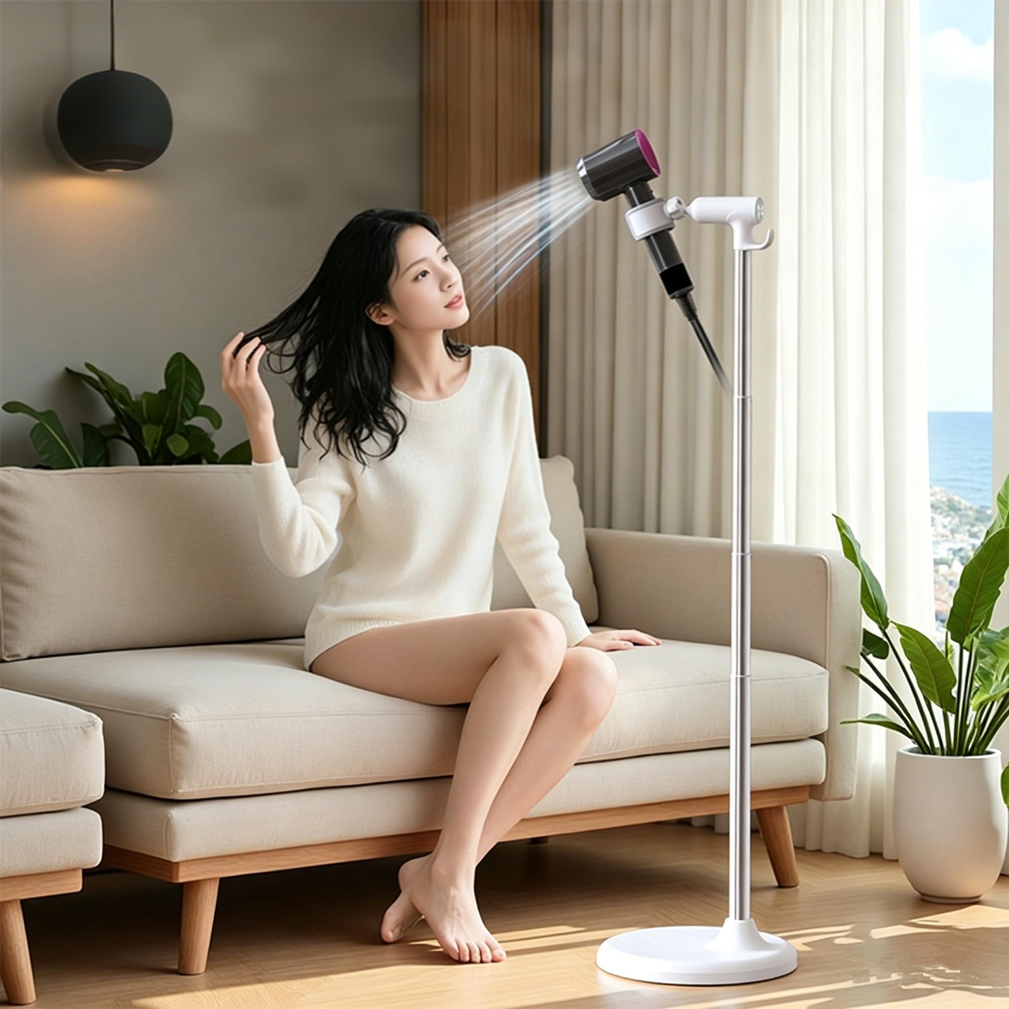 360° Drehbarer Haartrocknerhalter mit Haken, Höhenverstellbar 17-51 Zoll | Freistehender Bodenständer, Mit Haken, Für Haushalt & Salon, Kompatibel mit Allen Haartrocknern