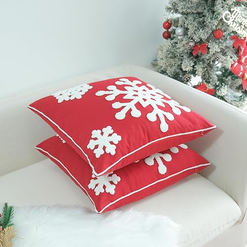 Miniatura 6 de JOJUSIS Paquete de 2 fundas de almohada decorativas de Navidad con copos de nieve, fundas de cojín bordadas, fundas de almohada suaves para sofá,