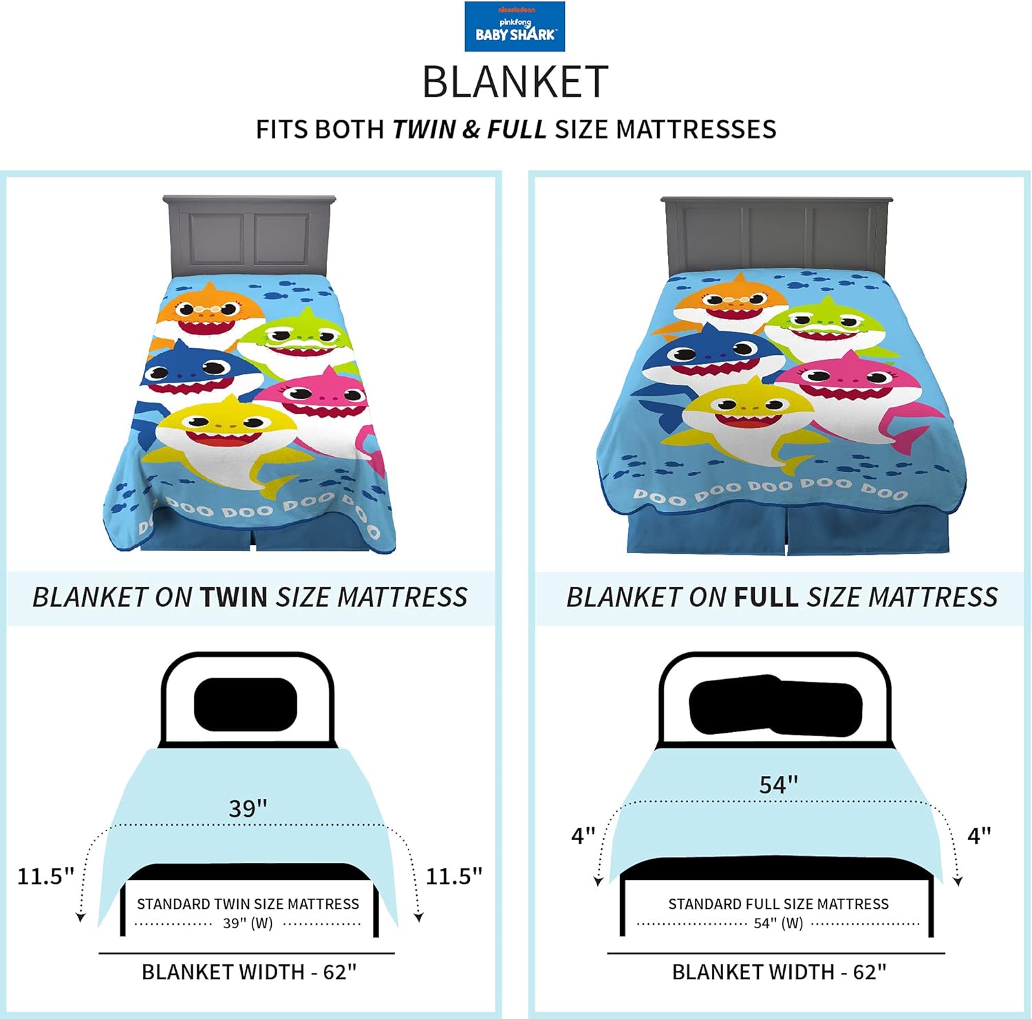 Franco Kids Bedding Super Soft Plush Micro Raschel Blanket, 62 in x 90 in, Baby Shark - Image 4