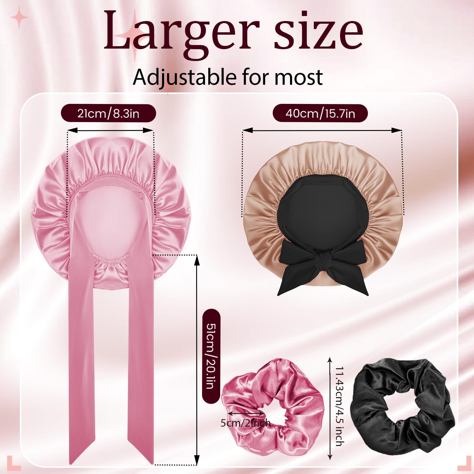 Satin Bonnet, Double-Sided Silk Bonnet, Night Sleep Cap with Elastic Band, Silky Satin Head Cover for Girls Long Straight - Image 2