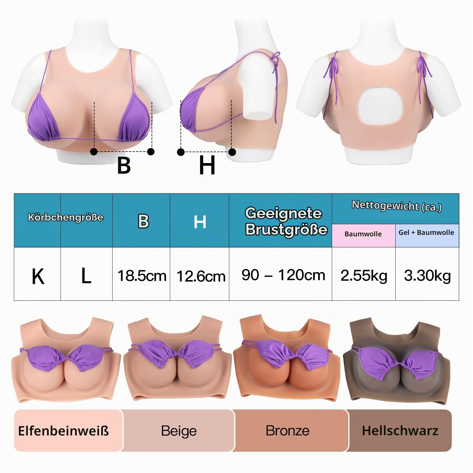 Silikon Riesige Brüste K Cup Realistisch Crossdresser Ärmellos Rundkragen Falsche Brust Forms Gefüllt aus Baumwolle & Gel Silikonbrüste für Transgender Prothese