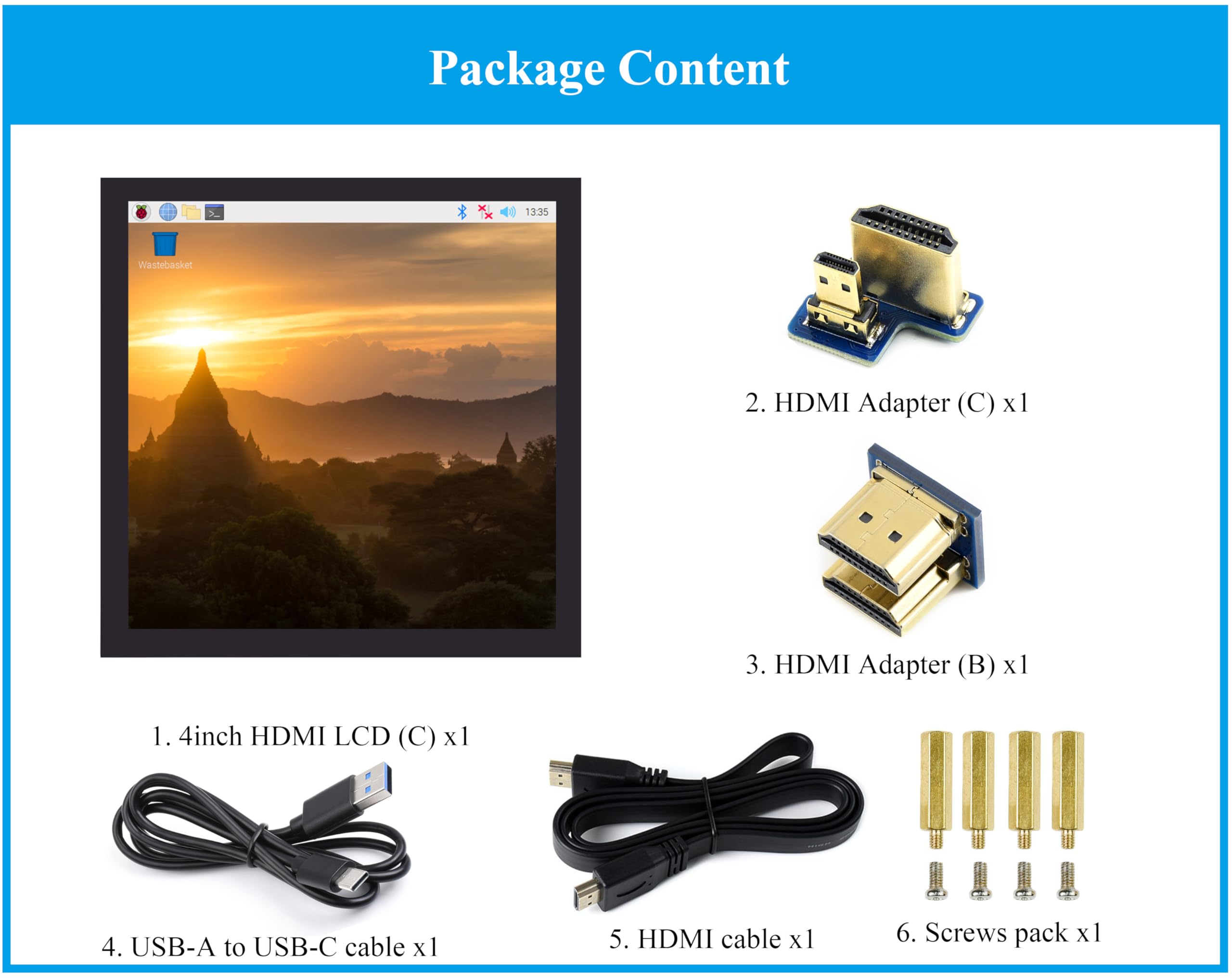 Pantalla táctil capacitiva cuadrada HDMI LCD de 4 pulgadas compatible con Raspberry Pi 5/4B/3B+/3B/2B/Zero/Zero W/Zero 2W/Jetson Nano/Windows 11/10/8.1/8/7, resolución 720x720, pantalla IPS, puerto