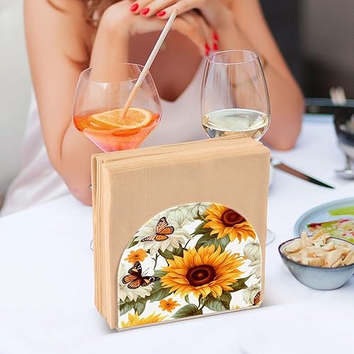 Miniatura 7 de Servilletero acrílico con diseño de girasol y mariposa, dispensador de papel de seda de cristal transparente para mesa, encimera de cocina,