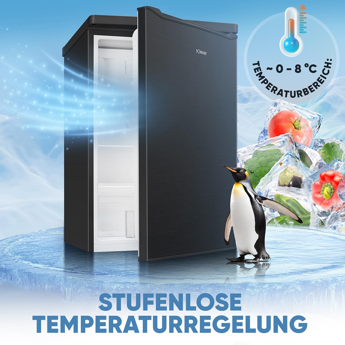 Bomann KS 7251 Kühlschrank mit Gefrierfach 109 Liter schwarz energieeffizient leise kompakt