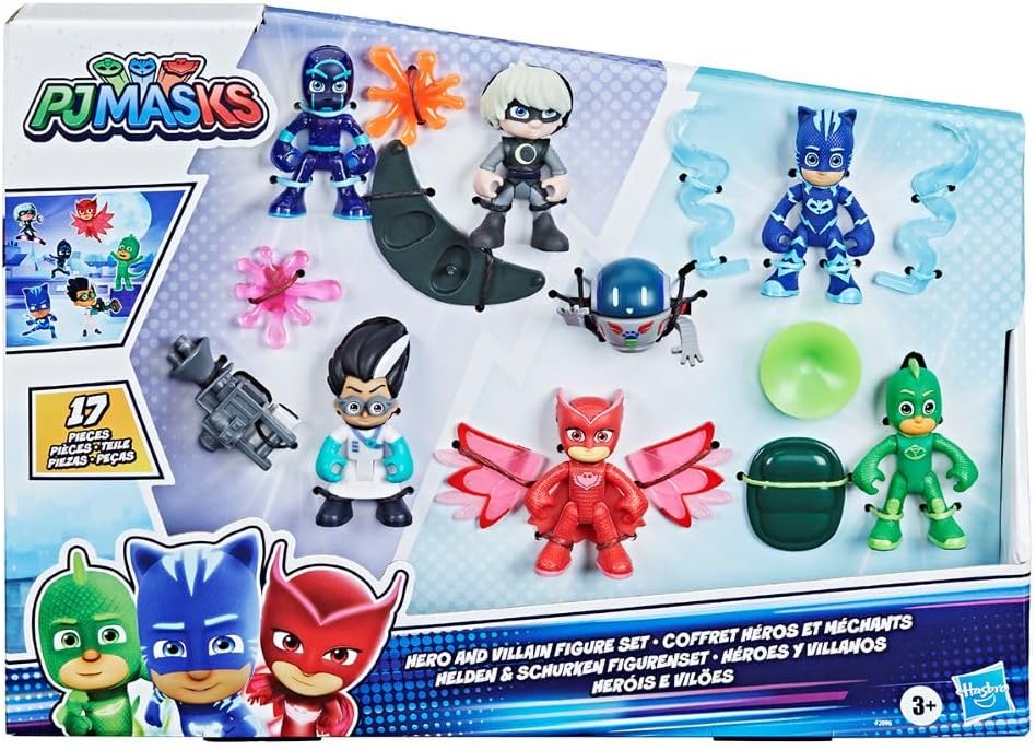 PJ Masks Hero and Villain Figure Set Preschool Toy, 7 Action Figures with 10 Accessories, Ages 3 and Up, Multicolor