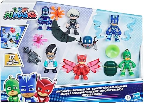 PJ Masks Hero and Villain Figure Set لعبة ما قبل المدرسة ، 7 شخصيات الحركة مع 10 ملحقات ، الأعمار 3 وما فوق