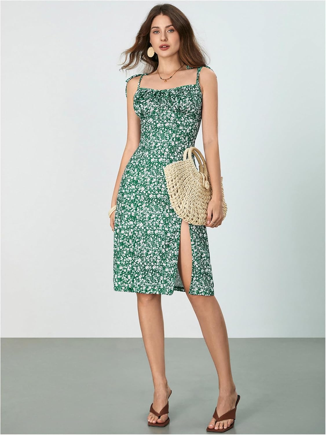 WDIRARA Women's Floral Print Tie Shoulder Split Thigh Sleeveless Boho Cami Dress - Image 6