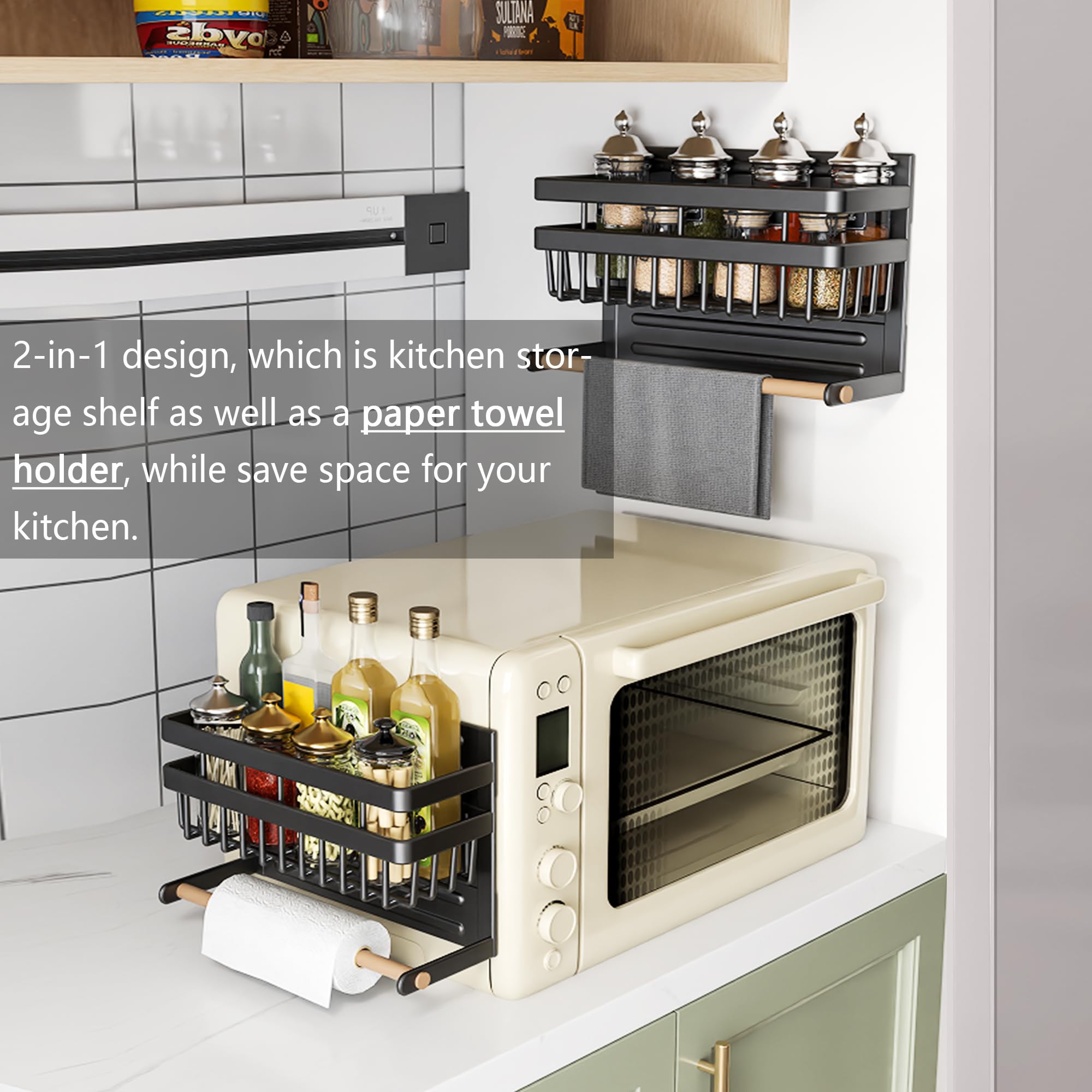 Estante magnético para especias para refrigerador, soporte magnético para toallas de papel, organizador de especias para refrigerador, organizador de cocina, almacenamiento de cocina, color 2