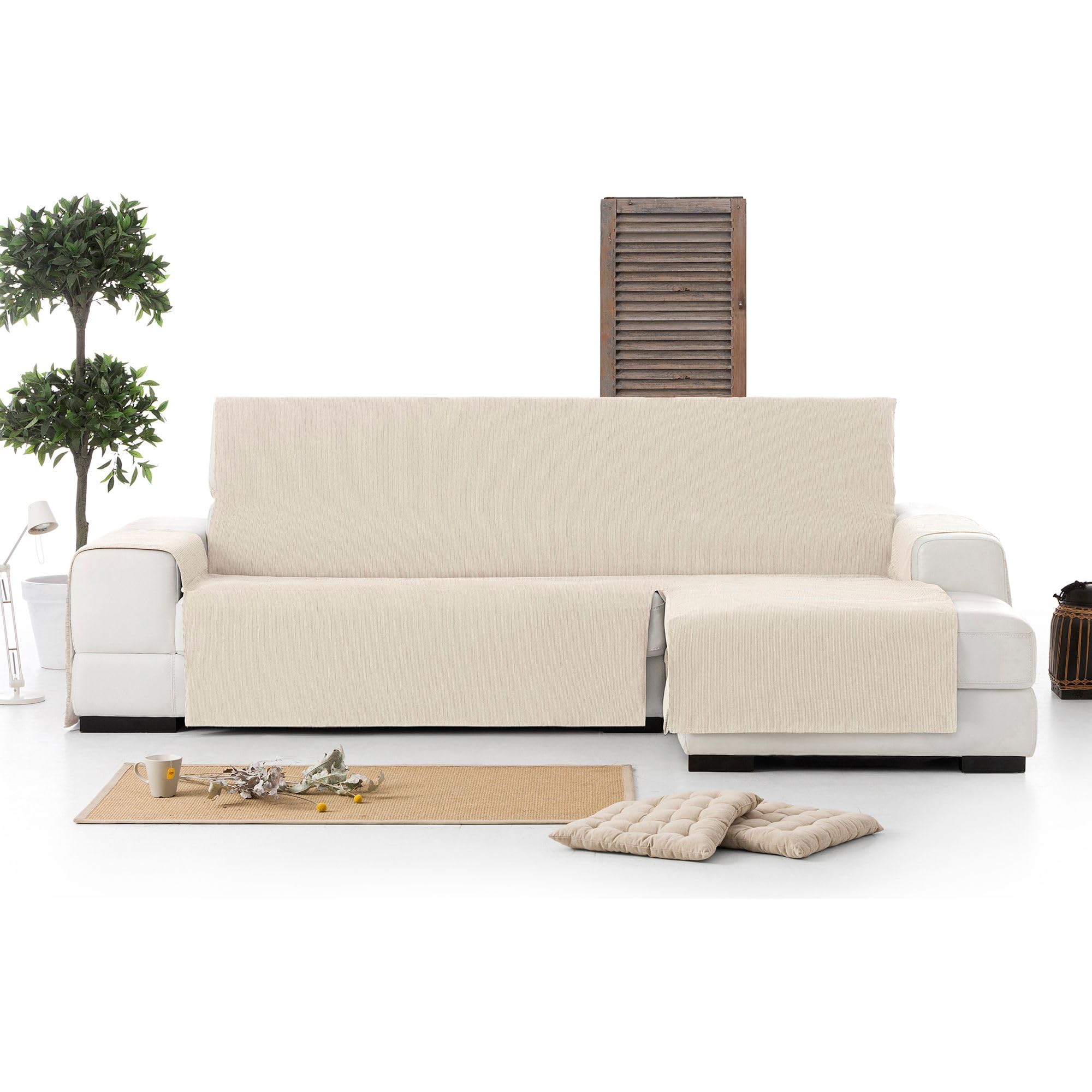 ECOMMERC3 | Funda Sofá Chaiselong Normal Derecha Ajuste Elástico - Funda Sofá Chaiselong Normal Derecha para Respaldo, Asiento y Brazos Color Crudo