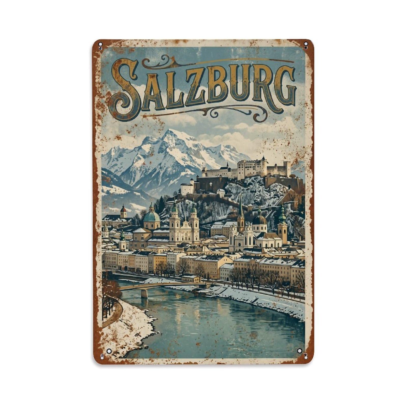 Cmhok Vintage Style Vintage Travel Salzburg Austria Metal Tin Sign Wall Decor For Cafe, Club, Garden Metal Poster 8X12inch