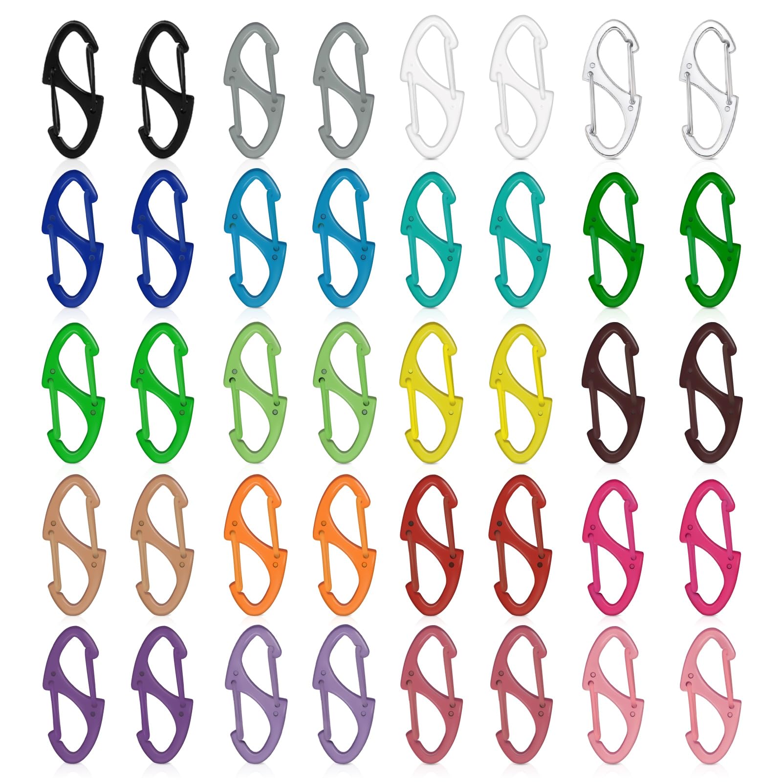 40 mosquetones dobles coloridos en forma de S (1.6 pulgadas) de doble puerta S mosquetón - Ganchos de gatillo para llaveros colgantes de muñeca pequeña, ideal para camping, viajes, pesca
