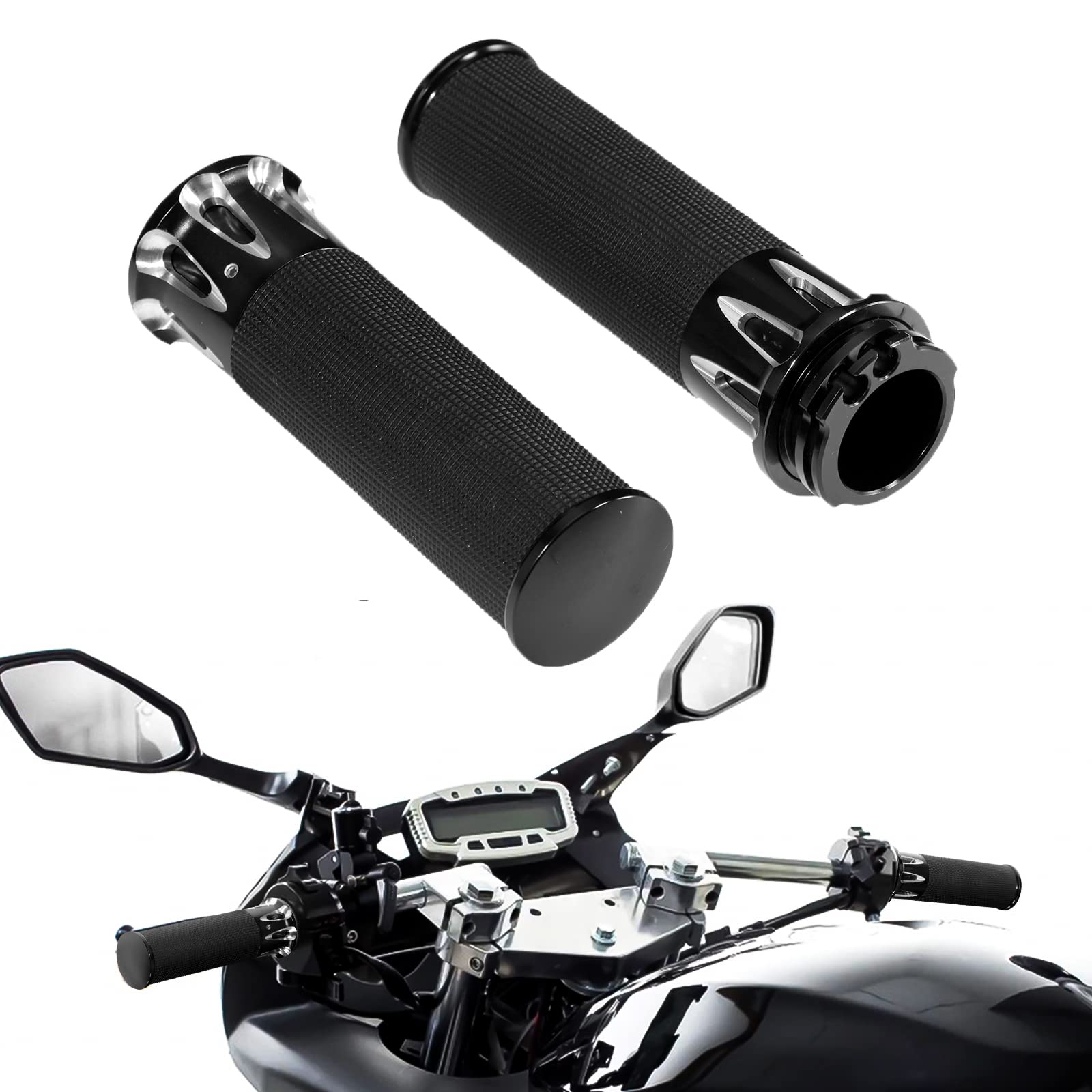 OXMART 26mm/1 inch Motorcycle Hand Grips, Black Left + Right Universal Motorcycle Handlebar Throttle Grip Compatible with Harley Yamaha Kawasaki Suzuki Cruisers Motorbikes Choppers 2pcs