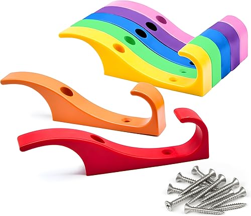 Toughook Ganchos resistentes para colgar abrigos, chaquetas, mochilas, sombreros de béisbol, ganchos de color arcoíris montados en la pared para