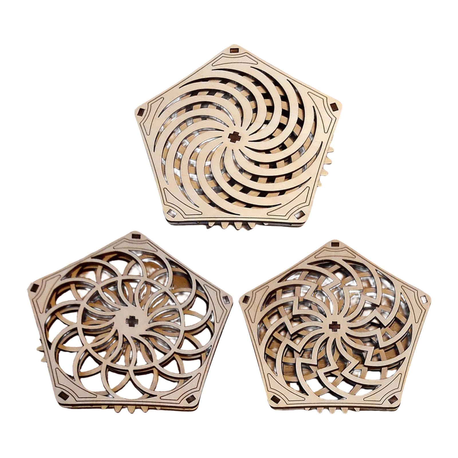 Of 3 Rotating Spirals Coasters Nonslip Wood Placemat Wooden Drink Holders Protectors Drink Coasters