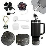Stanley Cup Accessories Set,Including 2 Pcs 0.4in Straw Cover, 1 Silicone Spill-Proof Stopper Set of 3, 1 Cute Rose Handle Charm, 1 Silicone Boot Fits Stanley 40&30 Oz Tumbler (Black 2.0)