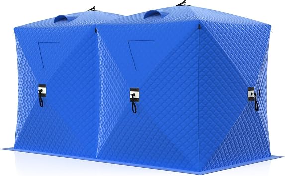Ice Fishing Tent,Pop Up Ice Shanty for Anti-Wind and Warm,Hub-Style Shelter Multiple Sizes for 1 to 8 Person, for Camping Mountaineering & for Winter Outdoor Activities