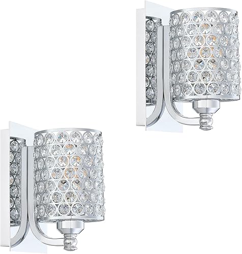 Doraimi Lighting Aplique de pared de cristal con acabado cromado (juego de 2) lámpara de pared moderna de estilo conciso, pantalla de cristal de