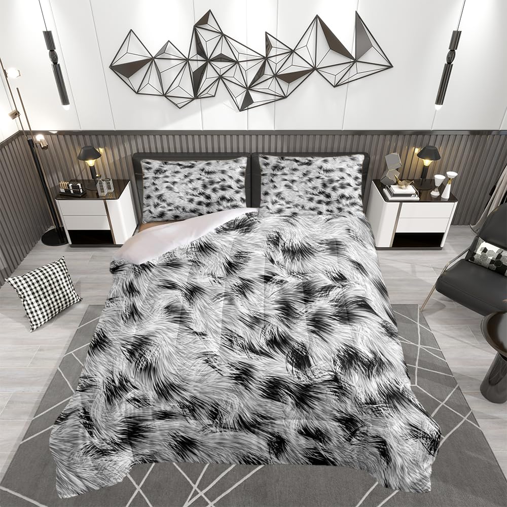 Loussiesd Bedding Set Animal Down Duvet Set for Kids Boys Girls Farmhouse Down Comforter Super Soft Wild Animal Hair Light Gray and Black Breathable Double Size — image 1